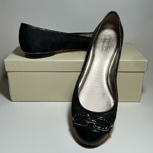 Coach Humor Black Signature Fabric Ballet Flat NEW with Box 8.5M